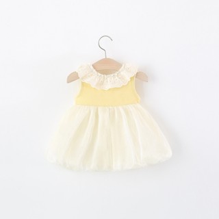 Váy bé gái thun cotton tơ óng màu vàng dáng bí phồng xinh xắn thời trang bé gái style Hàn D1343
