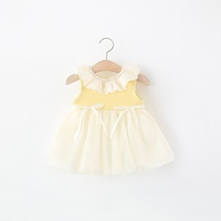 Váy bé gái thun cotton tơ óng màu vàng dáng bí phồng xinh xắn thời trang bé gái style Hàn D1343