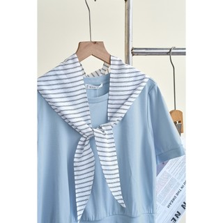 Áo Thun Nữ Basic LAMER Cổ Tròn Phối Khăn Rời Chất Cotton Mềm Mát V61S26H011