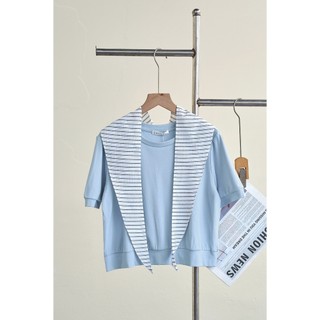 Áo Thun Nữ Basic LAMER Cổ Tròn Phối Khăn Rời Chất Cotton Mềm Mát V61S26H011