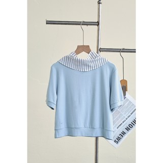 Áo Thun Nữ Basic LAMER Cổ Tròn Phối Khăn Rời Chất Cotton Mềm Mát V61S26H011