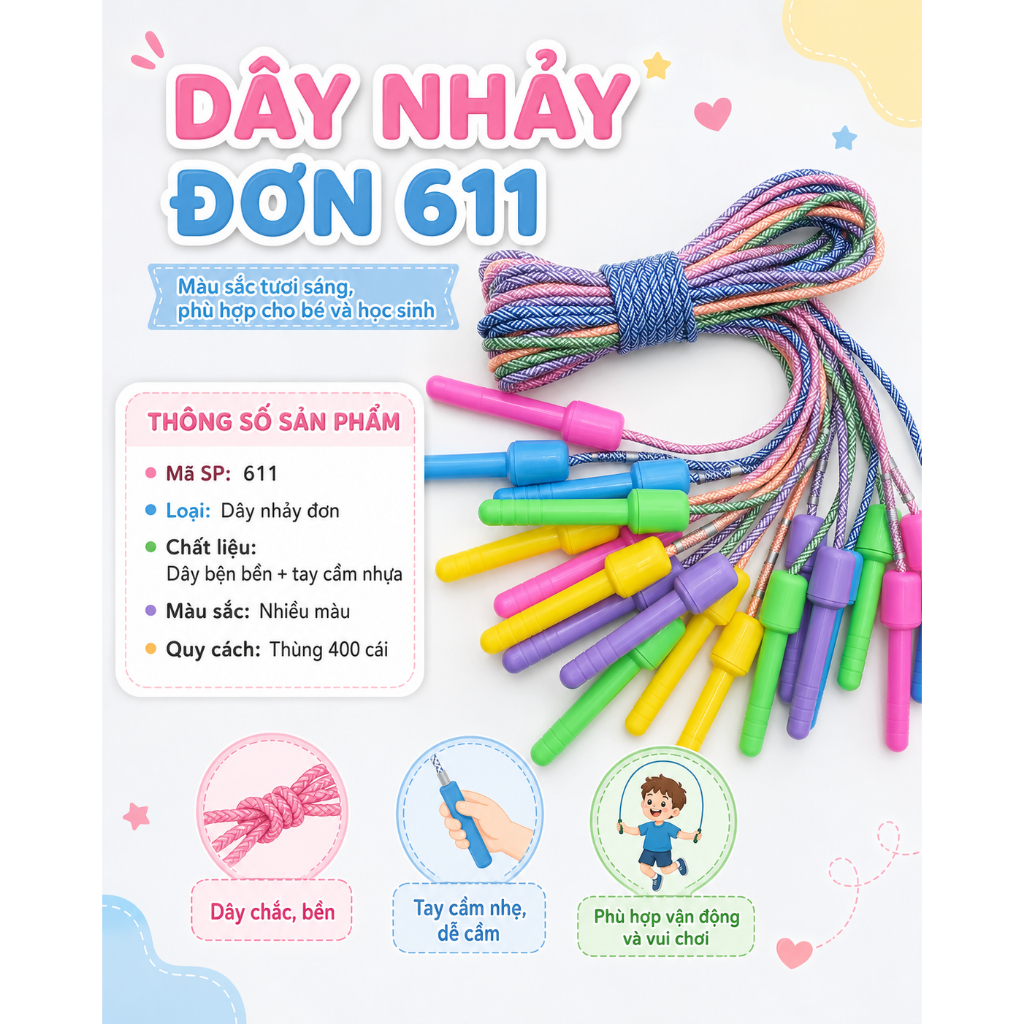 Dây Nhảy Đếm Số 231 Cho Bé Học Sinh, Tay Cầm Nhựa, Dây Bền, Màu Hồng Xanh
