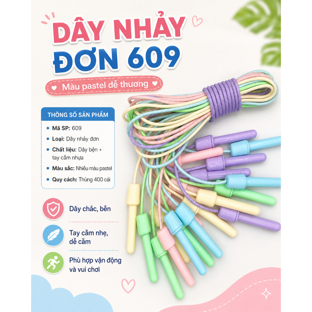 Dây Nhảy Đếm Số 231 Cho Bé Học Sinh, Tay Cầm Nhựa, Dây Bền, Màu Hồng Xanh