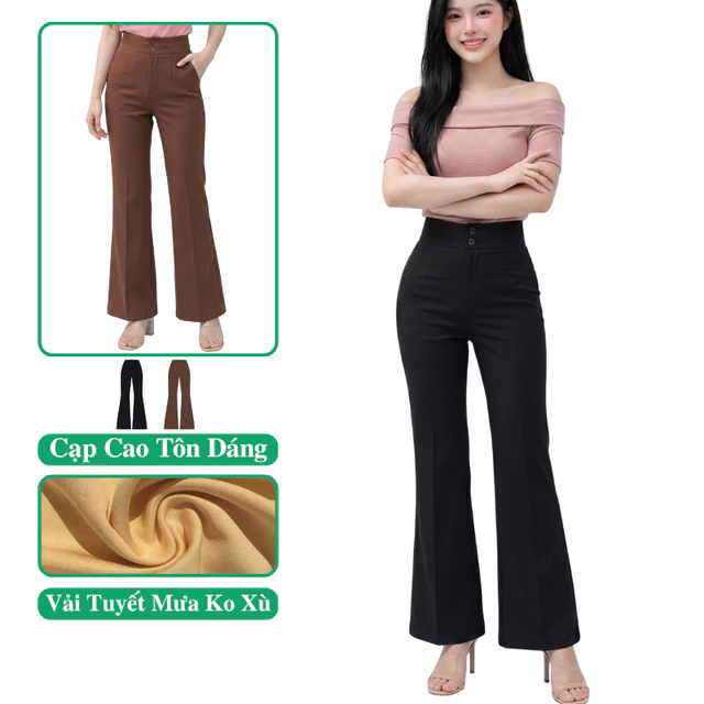 Quần Ống Loe Ống Rộng Cạp Cao Nữ Madela Phong Cách Công Sở. Quần Tây Quần Vải Ống Rộng Ống Loe Nữ Cạp Cao.
