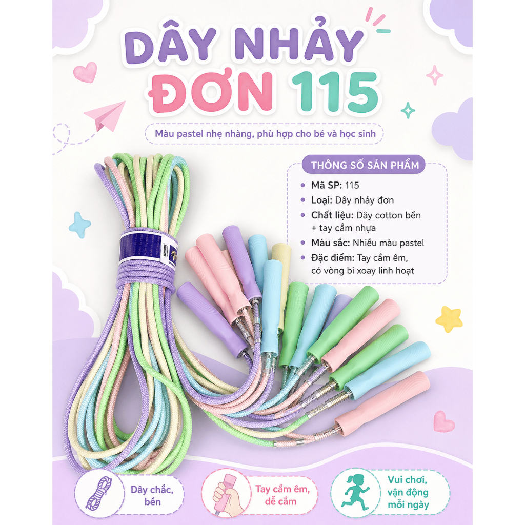 Dây Nhảy Đếm Số 231 Cho Bé Học Sinh, Tay Cầm Nhựa, Dây Bền, Màu Hồng Xanh