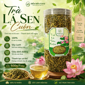 Trà Lá Sen Non Cuộn Sấy khô,Trà Lá Sen Vo Viên Sấy khô hộp 500g