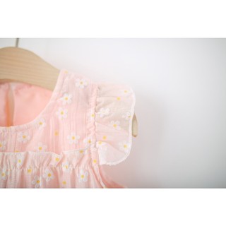 Váy bé gái tai thỏ vải tơ in hoa cúc dễ thương thời trang bé gái style Hàn D1342