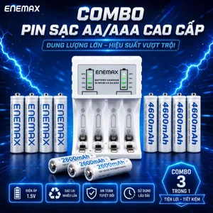 Bộ 1 SẠC + 8 PIN AA 4600mAh, bộ sạc pin tái sử dụng Enemax, 1 doc sạc kèm 8 mic hát karaoke, đồ chơi, máy cạo râu.