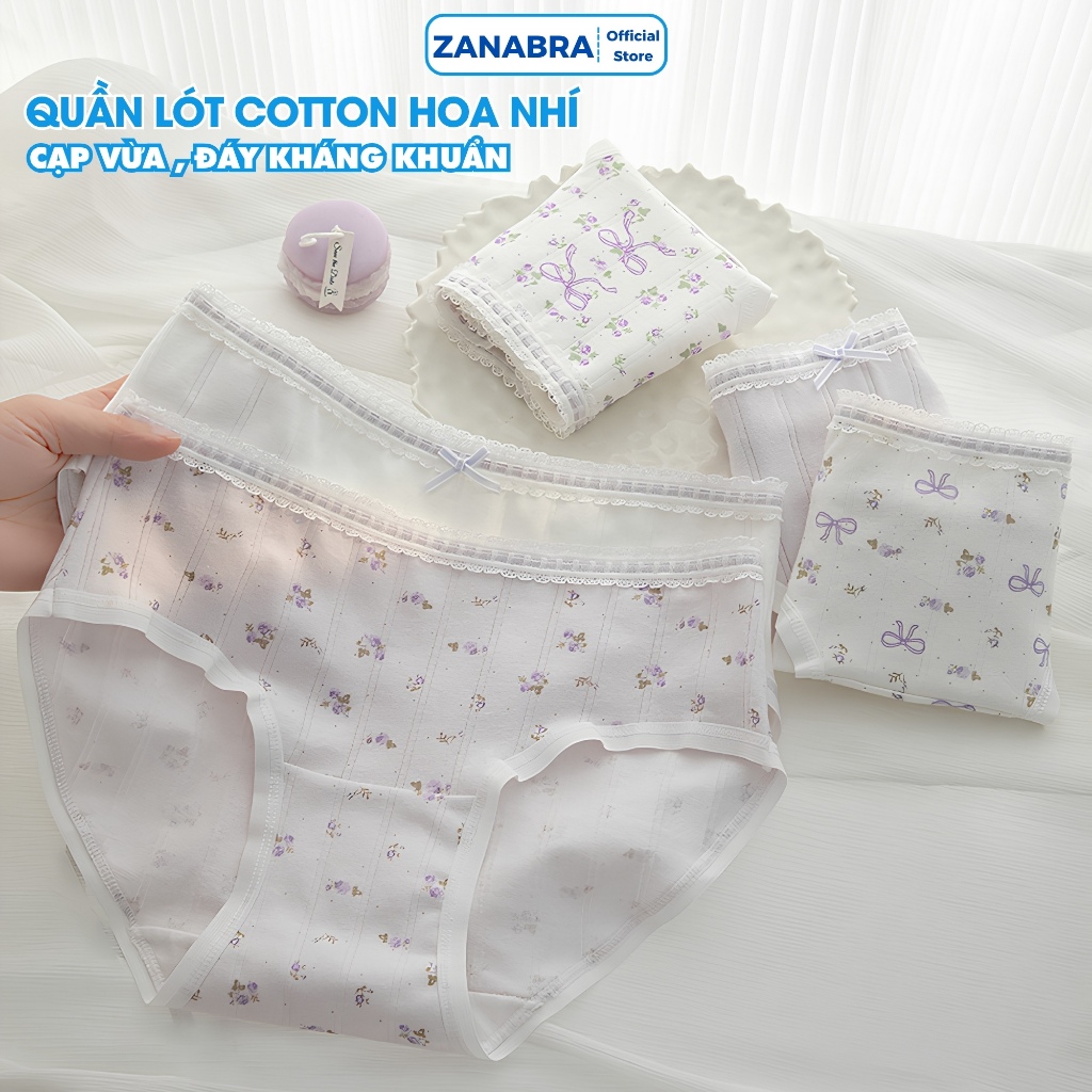 [ Xả Hàng ] Combo 5 quần lót nữ đáy kháng khuẩn, quần chíp nữ chất cotton họa tiết dễ thương ZANABRA L1133