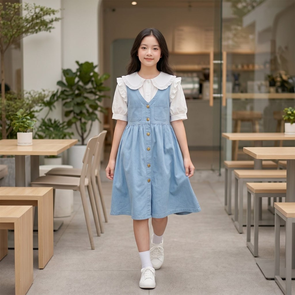 Váy jean cổ tim cho bé gái size đại BEESHOP H26050