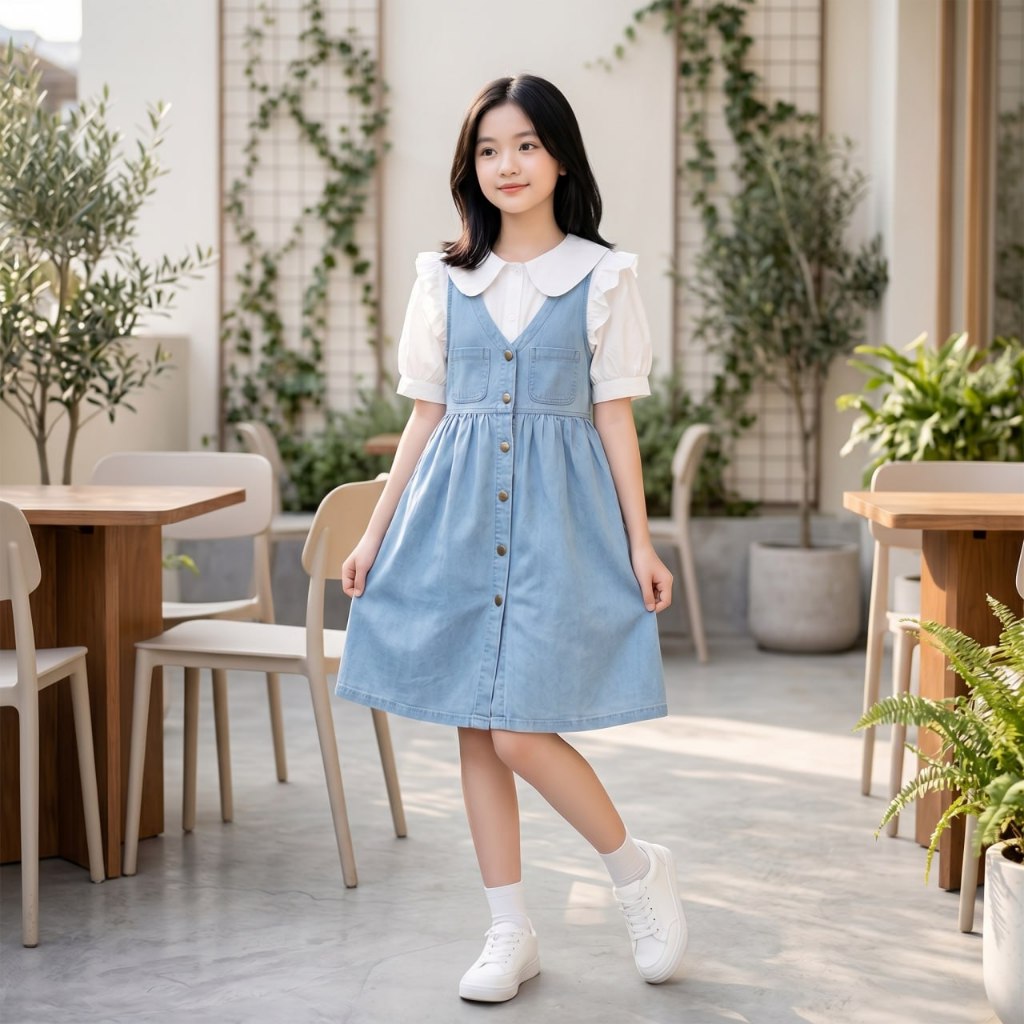 Váy jean cổ tim cho bé gái size đại BEESHOP H26050
