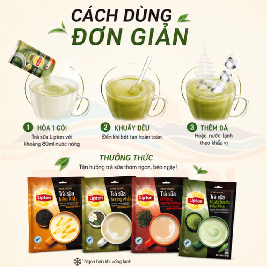 Trà sữa LIPTON Đài Loan thơm ngon đậm đà vị trà truyền thống 15 gói / Túi