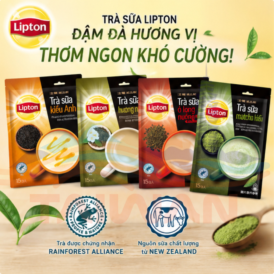 Trà sữa LIPTON Đài Loan thơm ngon đậm đà vị trà truyền thống 15 gói / Túi