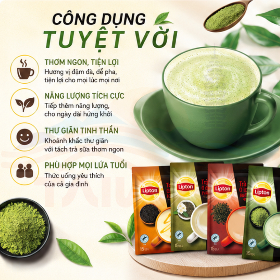Trà sữa LIPTON Đài Loan thơm ngon đậm đà vị trà truyền thống 15 gói / Túi