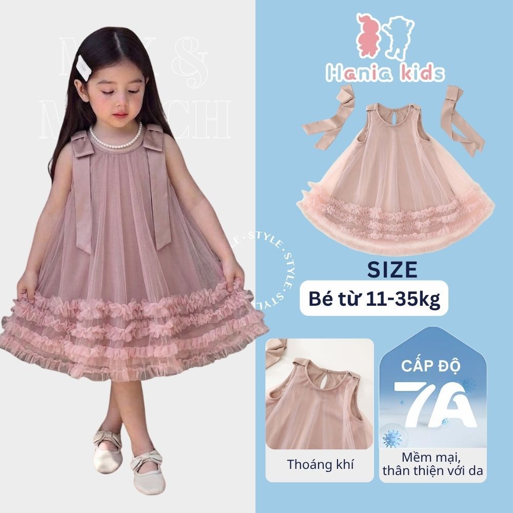 Váy Bé Gái Hania Kids Váy Công Chúa Phối Nơ Vai Cùng Lớp Ren Hồng Bèo Gấu Bồng Bềnh