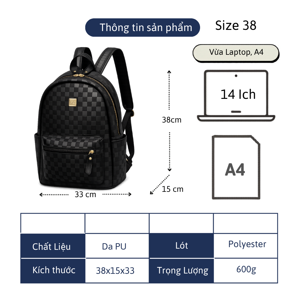 Balo Da PU Caro Đen/Be Sữa Nam Nữ ZuZang Đi Học Đi Chơi Chống Nước Size 38 Form Đẹp Cao Cấp Unisex