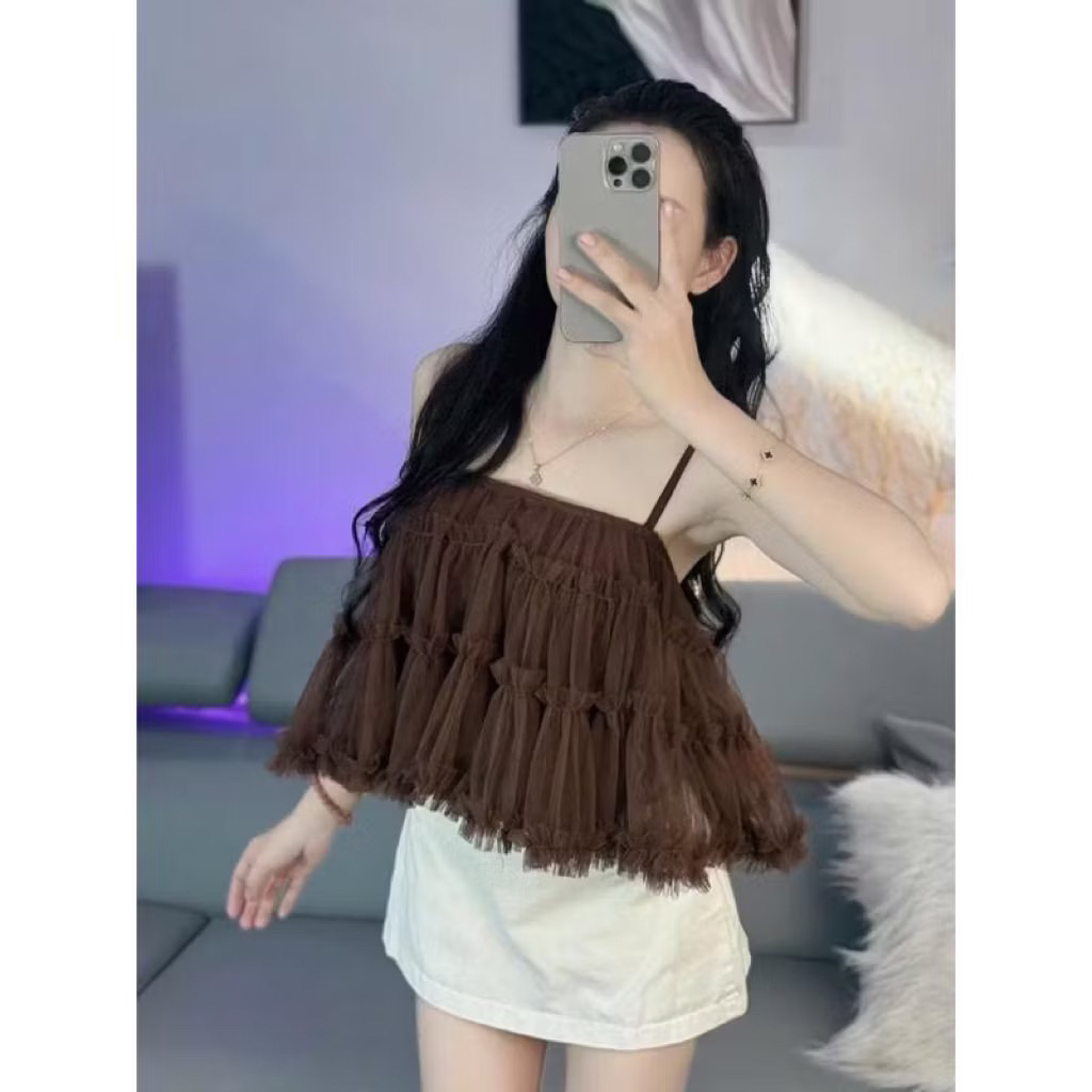 BE3- ( New) Áo lưới 2s babydoll dáng xòe 2 lớp viền bèo (40-60kg)