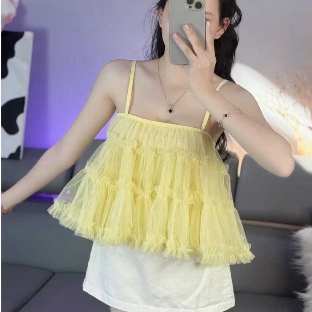 BE3- ( New) Áo lưới 2s babydoll dáng xòe 2 lớp viền bèo (40-60kg)