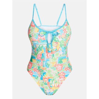 Bikini 1 mảnh, bộ đồ bơi đi biển liền thân, họa tiết tropical pastel gợi cảm dây buộc ngực, sẵn đệm ngực