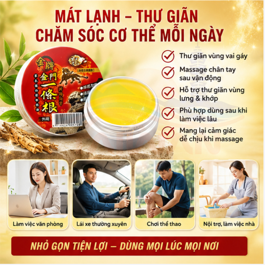 Kem chiết xuất tinh dầu nhất điều căn giảm nhức mỏi, muỗi đốt, thư giãn Long Jin Pai Đài Loan