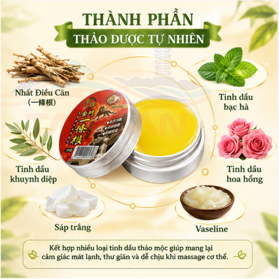 Kem chiết xuất tinh dầu nhất điều căn giảm nhức mỏi, muỗi đốt, thư giãn Long Jin Pai Đài Loan