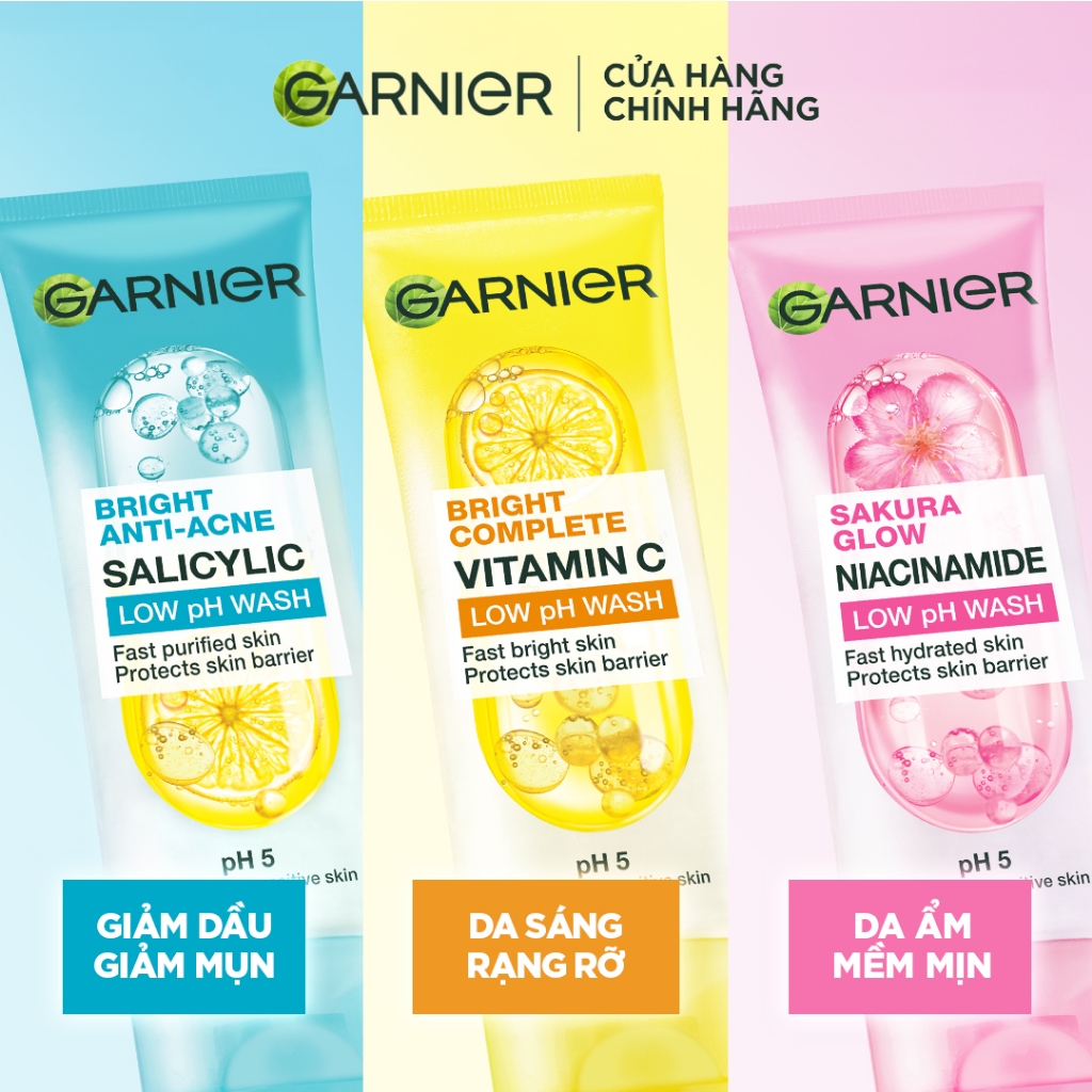 MỚI! Sữa rửa mặt dạng Gel độ PH 5 cân bằng cho mọi loại da - Garnier Low PH Gel Wash 100ml