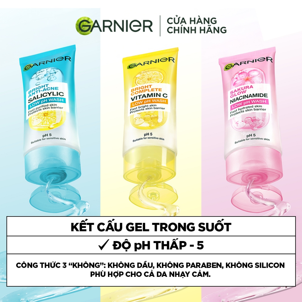 MỚI! Sữa rửa mặt dạng Gel độ PH 5 cân bằng cho mọi loại da - Garnier Low PH Gel Wash 100ml