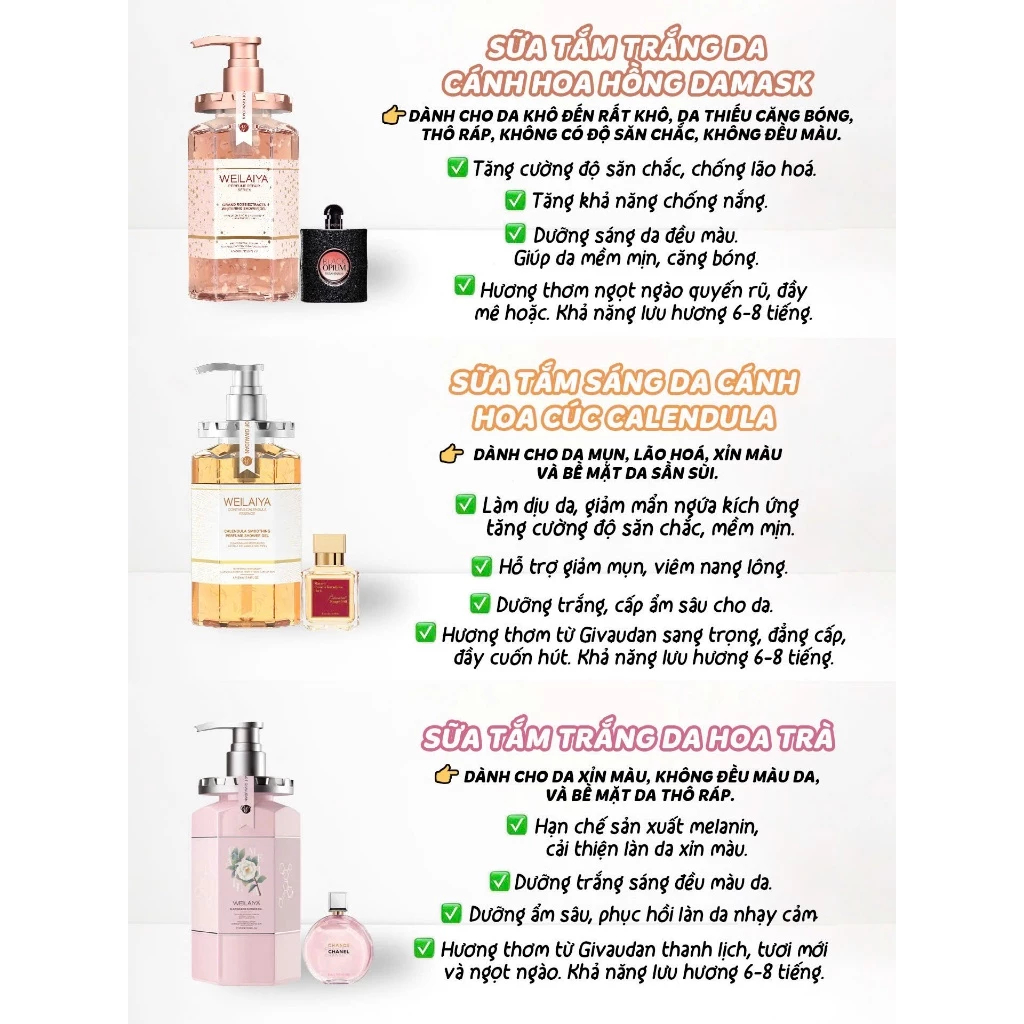 Sữa Tắm Cao Cấp WEILAIYA Trắng Da Dưỡng Ẩm Mùi Hương Sang Trọng, Quyến Rũ - Ever Queen
