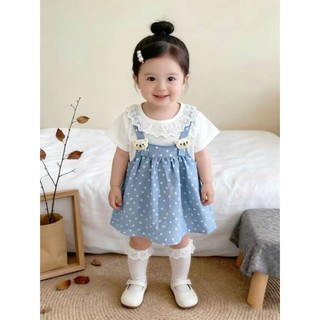 Váy bé gái dạng yếm may liền 6th-2 tuổi họa tiết trái tim cổ ren thêu xinh xắn D1344 Bí Ngô Nhỏ