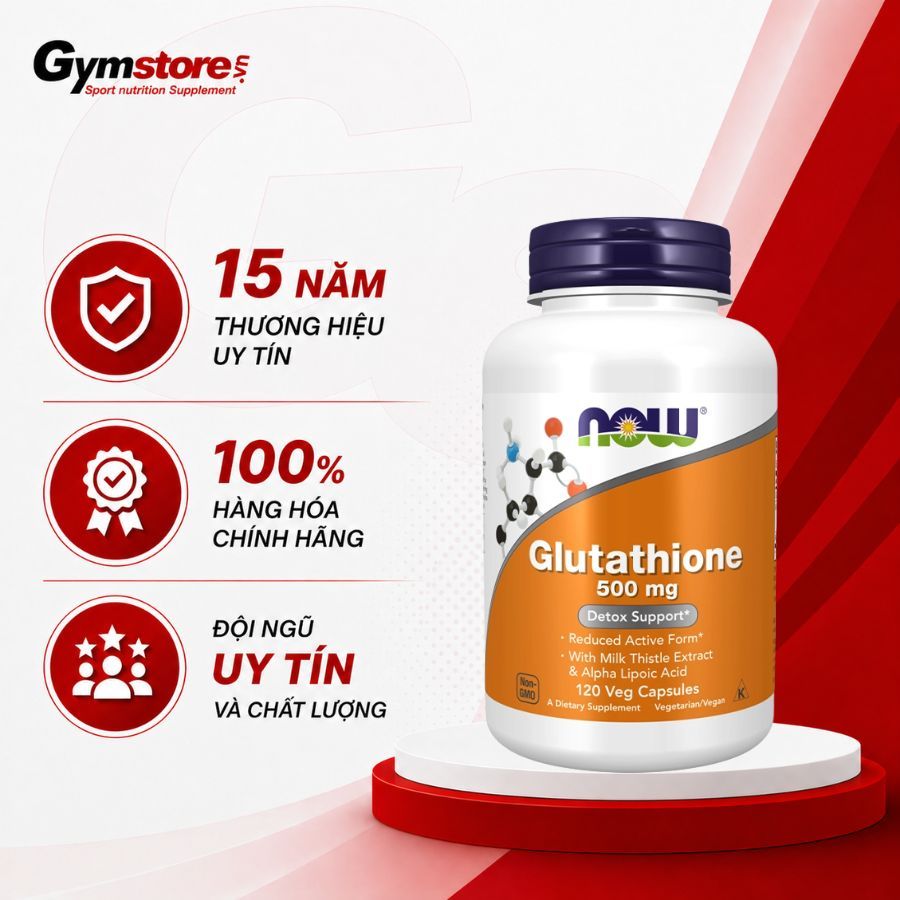 viên uống trắng da now glutathione 500mg của mỹ Viên uống trắng da, giải độc gan, chống oxy hóa Now Glutathione (500 mg)  nhập khẩu Mỹ