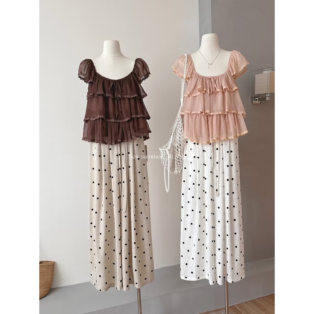 PG5- (Hàng đẹp) Sét bộ cánh tiền xếp tầng viền ren vải đẹp mix quần ống rộng (40-60kg)