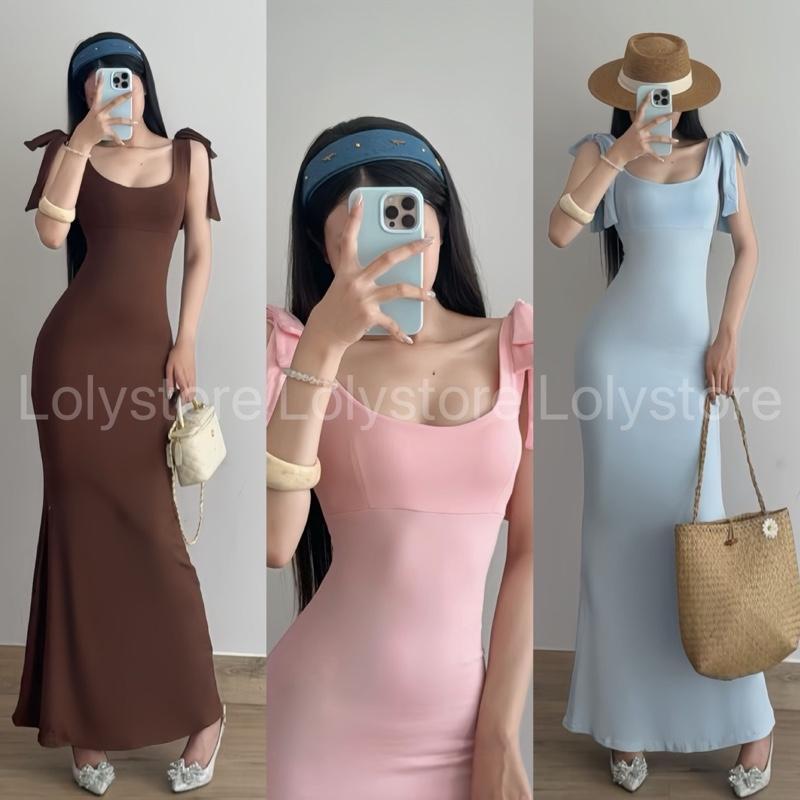 ( CÓ BIGSIZE ) Đầm body nữ thiết kế quay to đính nơ form ôm tôn dáng dịu dàng dễ thương Lolystore dress women XV628