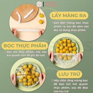 Túi 500 Màng Bọc Thực Phẩm Co Giãn Siêu Dai APTLYFINDS Chất Liệu PE, Treo Tường Dạng Rút, Có Chun