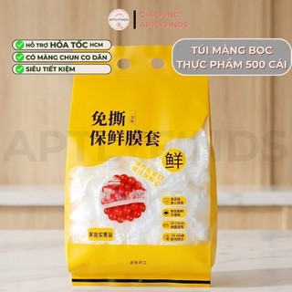 Túi 500 Màng Bọc Thực Phẩm Co Giãn Siêu Dai APTLYFINDS Chất Liệu PE, Treo Tường Dạng Rút, Có Chun