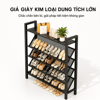 【Siêu gọn】Kệ giày thép carbon dạng lưới nghiêng | Tiết kiệm 50% diện tích | Để được nhiều giày hơn