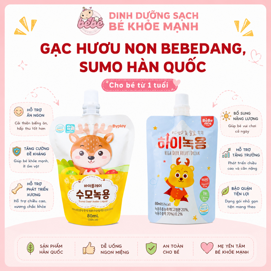 Gạc hươu non canxi tươi Sumo, Bebedang Hàn Quốc hỗ trợ tăng cân, tăng đề kháng, giúp bé ăn ngon