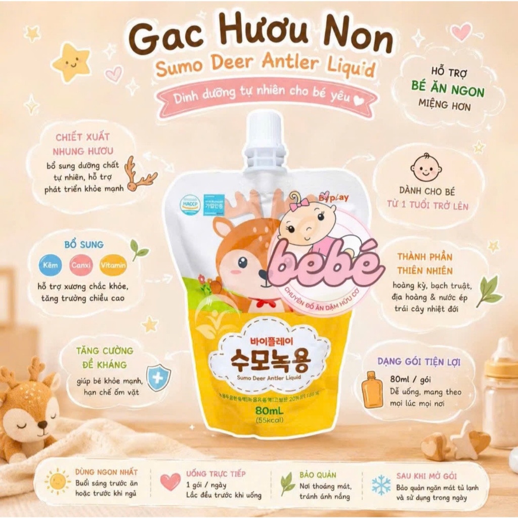 Gạc hươu non canxi tươi Sumo, Bebedang Hàn Quốc hỗ trợ tăng cân, tăng đề kháng, giúp bé ăn ngon