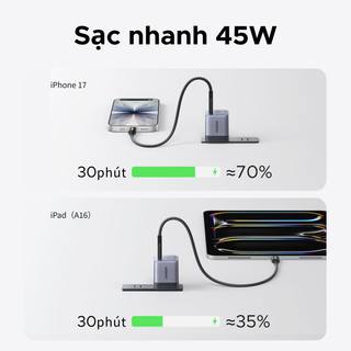 【45W GaN】UGREEN 45W Nexode Air GaN Sạc Nhanh USB-C Sạc Tường, Bộ Chuyển Đổi Sạc  Xám Gọn Tương Cho iPhone 17 Pro Max