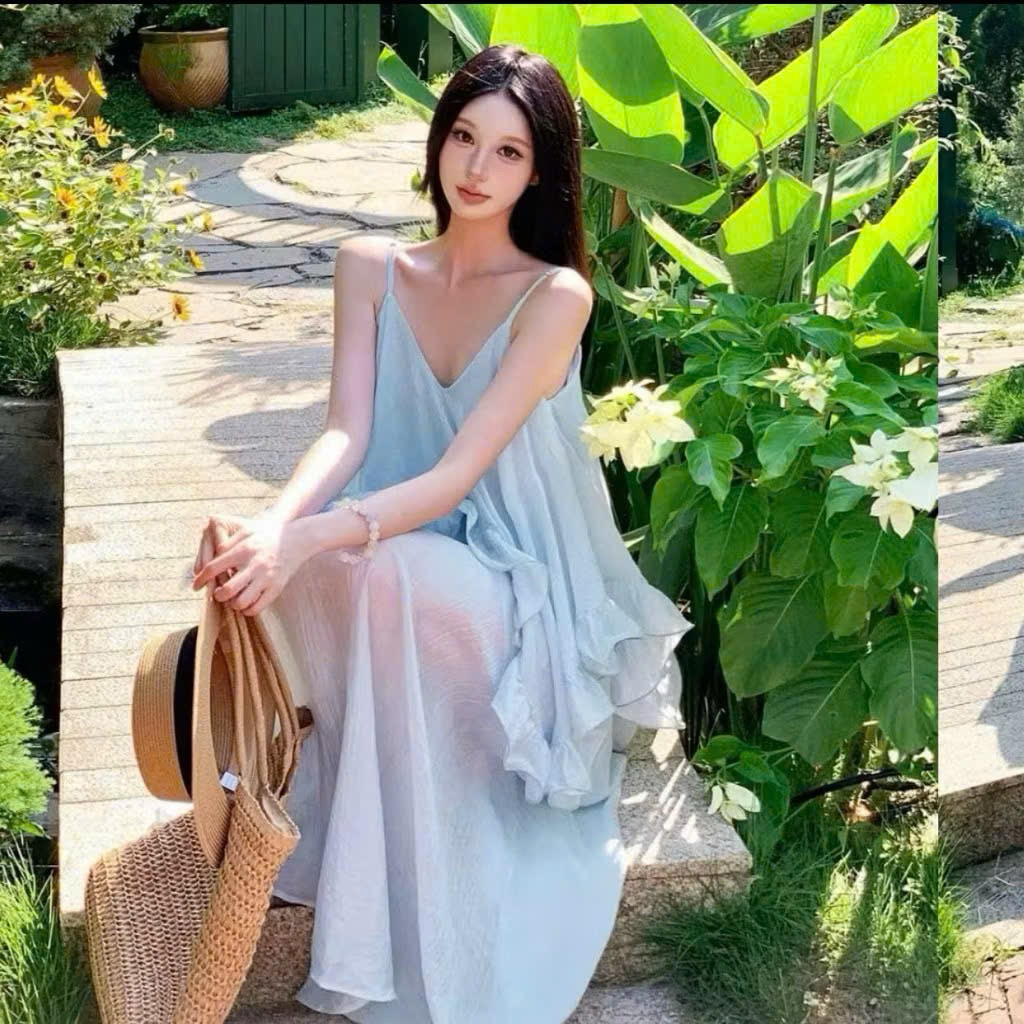 Đầm maxi đi biển chất vải voan váy maxi dáng dài tiểu thư
