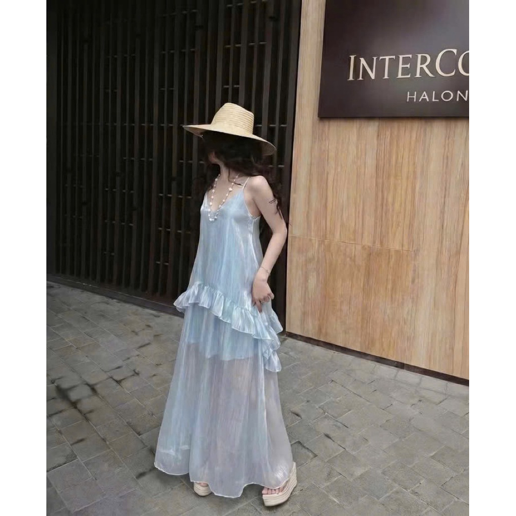 Đầm maxi đi biển chất vải voan váy maxi dáng dài tiểu thư