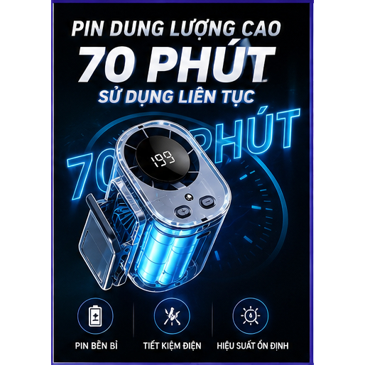 Quạt Đeo Vòng T510 199 Cấp Gió, Sạc Type-C, Đèn Pin, Dài Hạn Dùng Cho Ngoài Trời, Cắm Ở Thắt Lưng, Cổ, Tay, Để Bàn