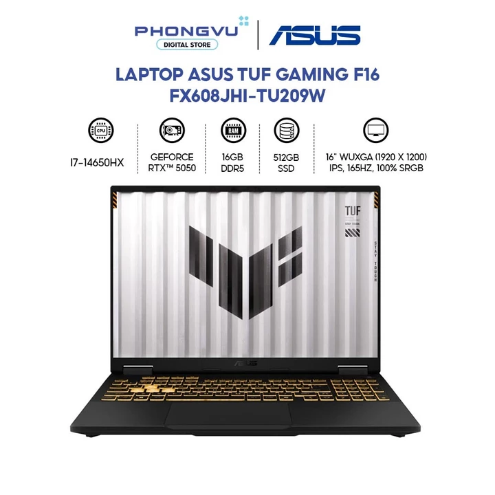 Laptop Gaming Asus TUF F16 FX608JHI-TU209W (i7-14650HX/ GeForce RTX™ 5050/ 16GB/ 512GB/ Win 11 Home) - Bảo hành 24th