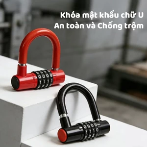Khóa hình U bảo mật 4 số siêu chống đập chống trộm chất lượng cao tiện lợi thay mật khẩu dùng đa dụng xe và cửa nhà
