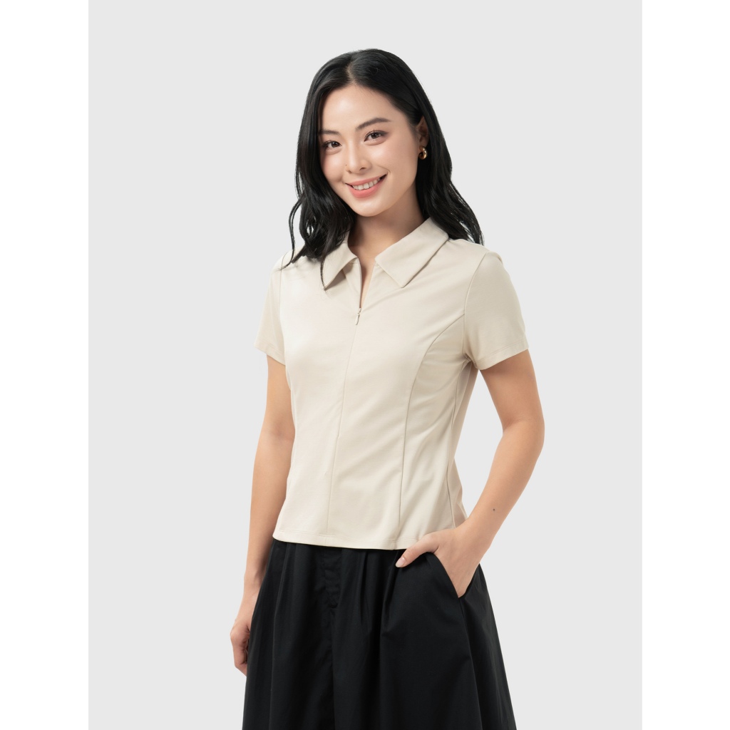 Áo polo nữ premium CANIFA cổ bẻ kéo khóa cộc tay dáng ôm 6TP26S004