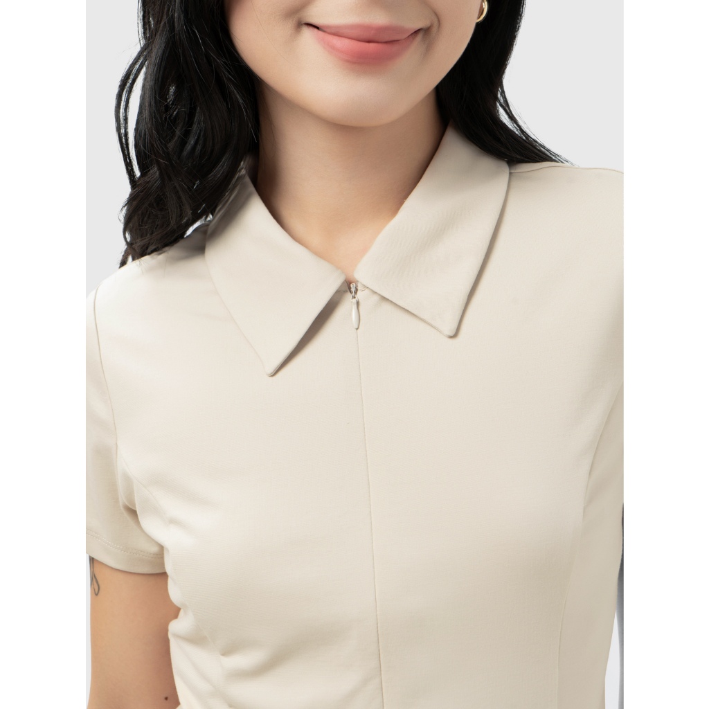 Áo polo nữ premium CANIFA cổ bẻ kéo khóa cộc tay dáng ôm 6TP26S004