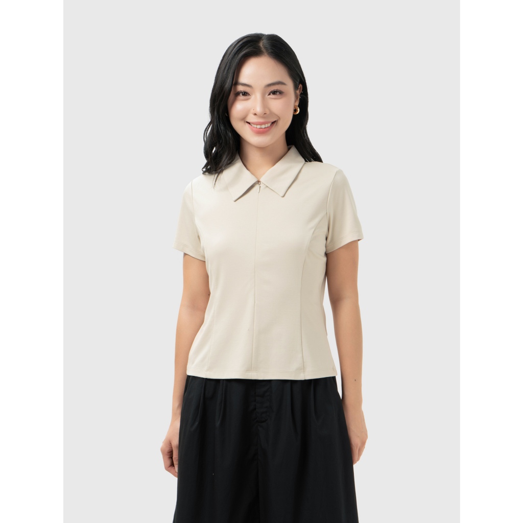Áo polo nữ premium CANIFA cổ bẻ kéo khóa cộc tay dáng ôm 6TP26S004