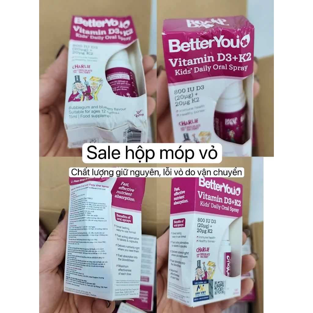 Vitamin D3K2 Better You Kids dạng xịt hỗ trợ phát triển xương, vận động cho trẻ từ 1 tuổi, xuất xứ Anh)