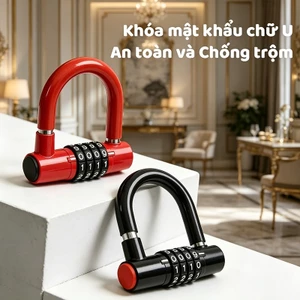 Khóa xe đạp xe máy kiểu U mật khẩu bốn số lõi kim loại cứng cáp độ an toàn cao mẫu thịnh hành hiện đại