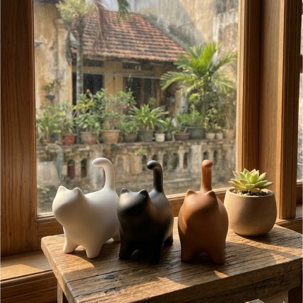Mèo trơn 3D ,mô hình nhựa trang trí, decor theo phong cách đơn giản, hiện đại.