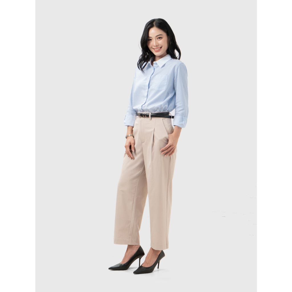 Áo sơ mi nữ CANIFA cổ bẻ dài tay họa tiết kẻ sọc công sở chất liệu cotton mềm mịn 6TH26S005